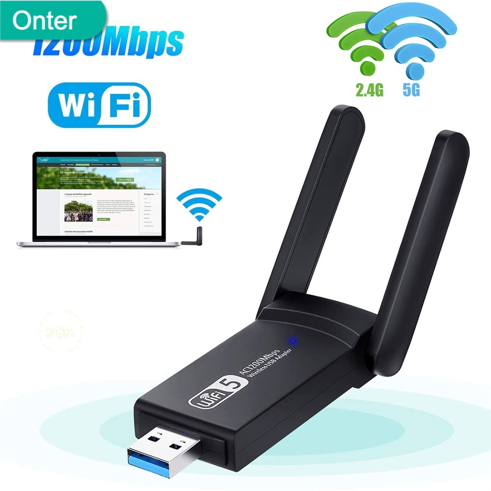 Bộ thu phát wifi USB 3.0 1200mbps tốc độ cao ăng ten kép cho laptop máy tính để bàn 2.4 / 5g RTL8812BU