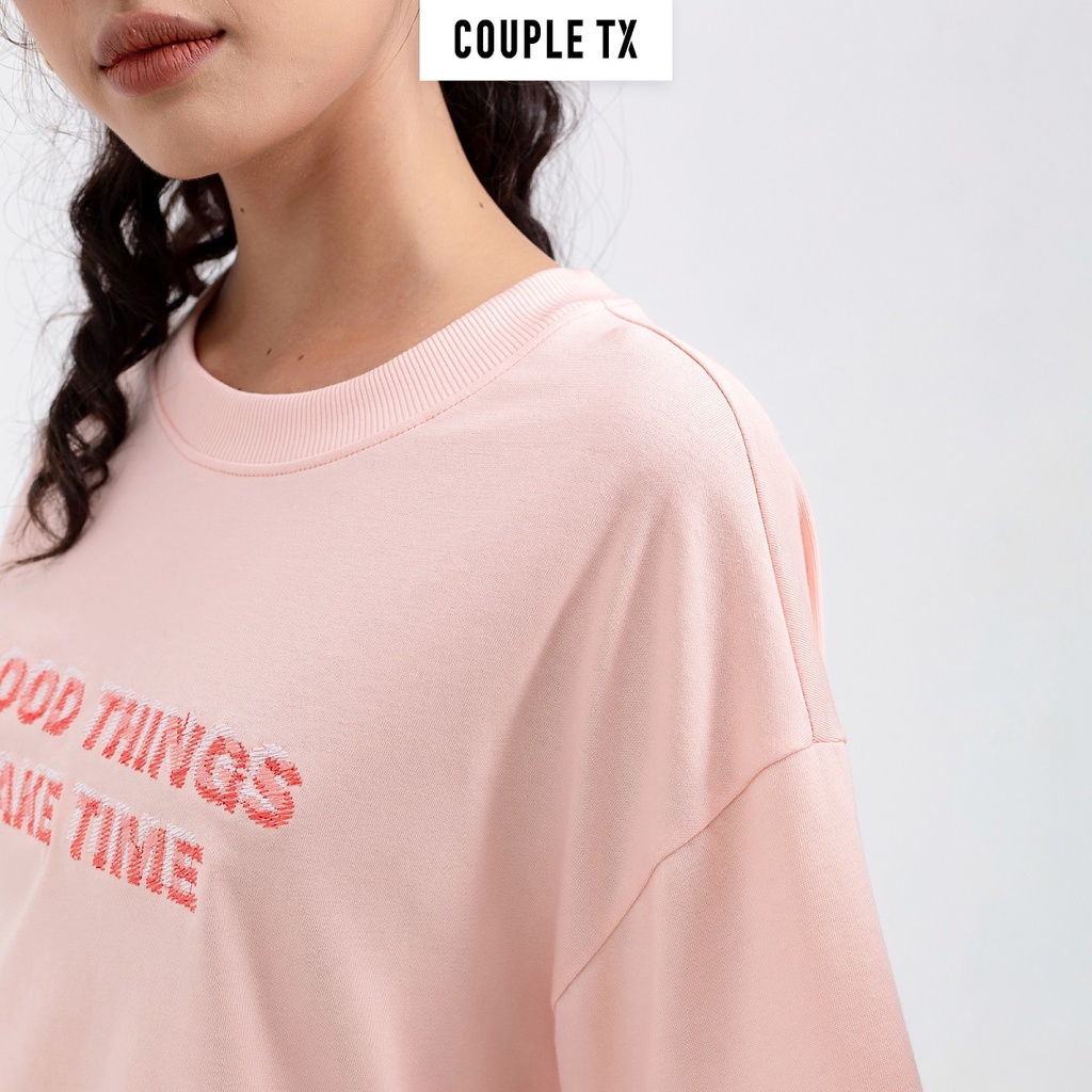 Áo Thun Nữ Couple TX Xẻ Tà Typo Thêu WTS 2168