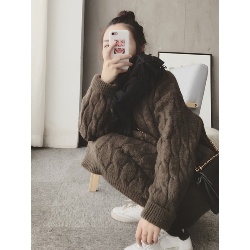 Váy len xoắn thừng dáng dài form thụng style Hàn Quốc ấm áp mùa đông