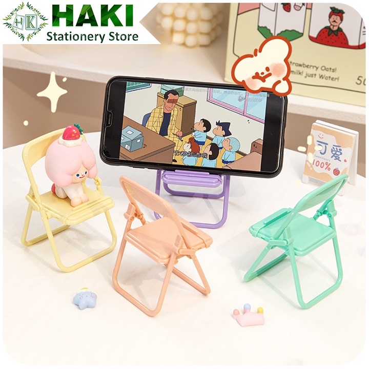 Giá đỡ điện thoại hình ghế đẩu HAKI có thể gấp gọn để bàn đa chức năng nhiều màu tùy chọn