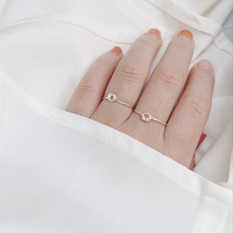 Nhẫn bạc nữ trơn bạc 925 thật DaLiA Jewelry nhẫn bạc basic thắt nút tròn trái tim lệch