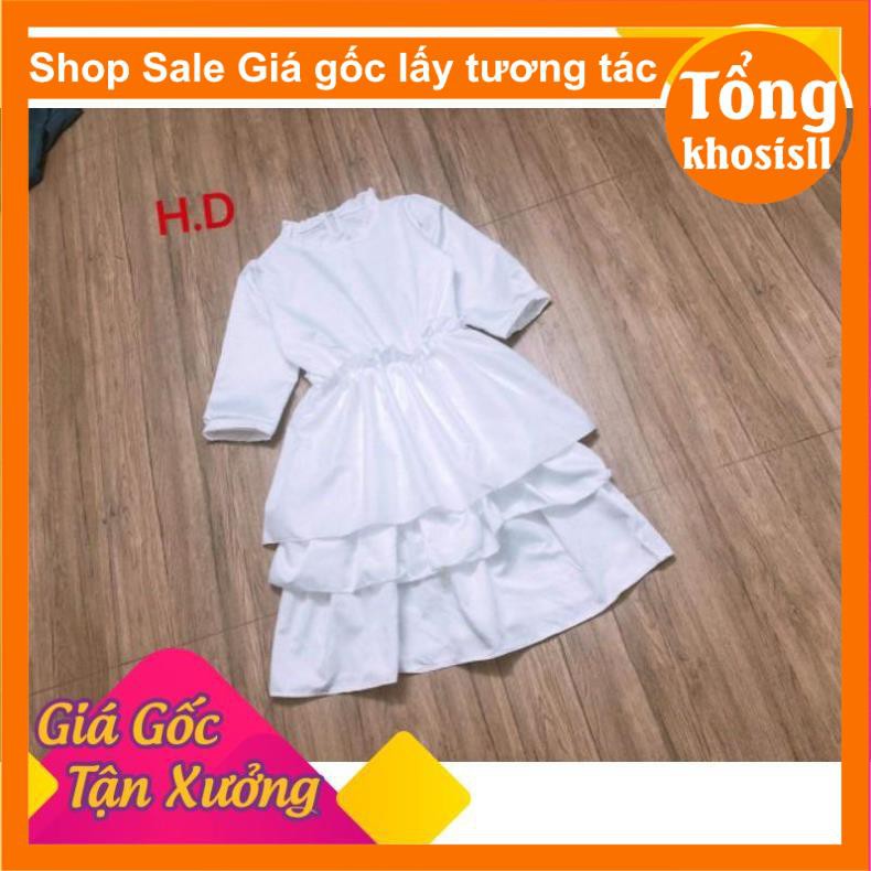 Váy trắng, đầm nữ xòe ba tầng nữ có khóa nhót vintage