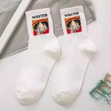 Tất trắng cổ cao in hình hoạt hình One Piece Tất trắng cổ cao chất cotton