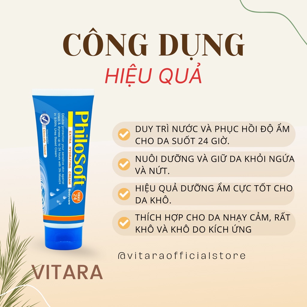 Kem thoa cho da khô Philosoft Moist 24 cung cấp ẩm cho da bị vảy, bong tróc, vảy nến, tiểu đường 100g