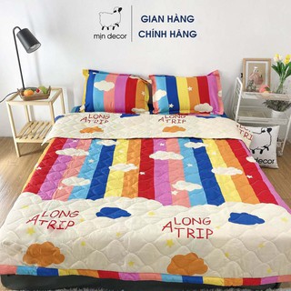 Bộ chăn ga gối MỊN DECOR cotton 3D mềm mại có chăn trần bông