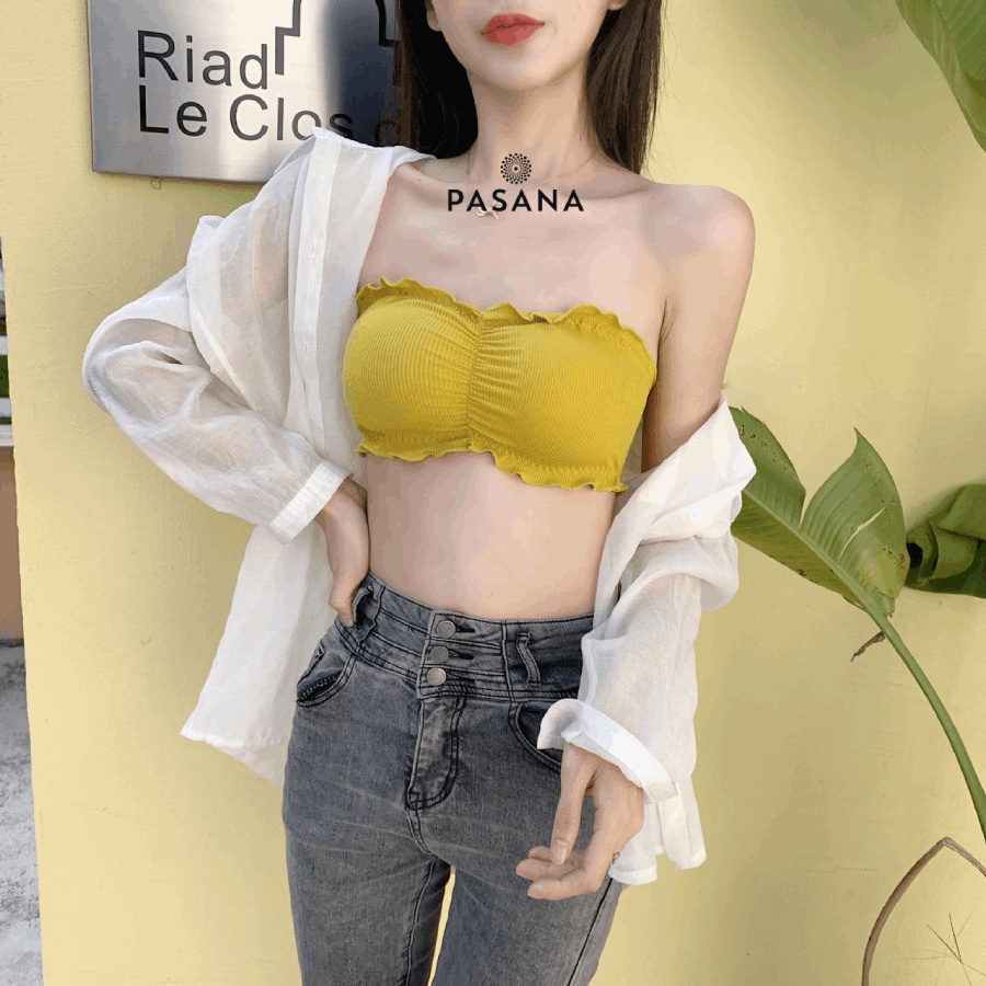 Áo bra áo ngực không dây cotton len tăm viền nơ siêu đẩy ngực chống tụt Pasana0066