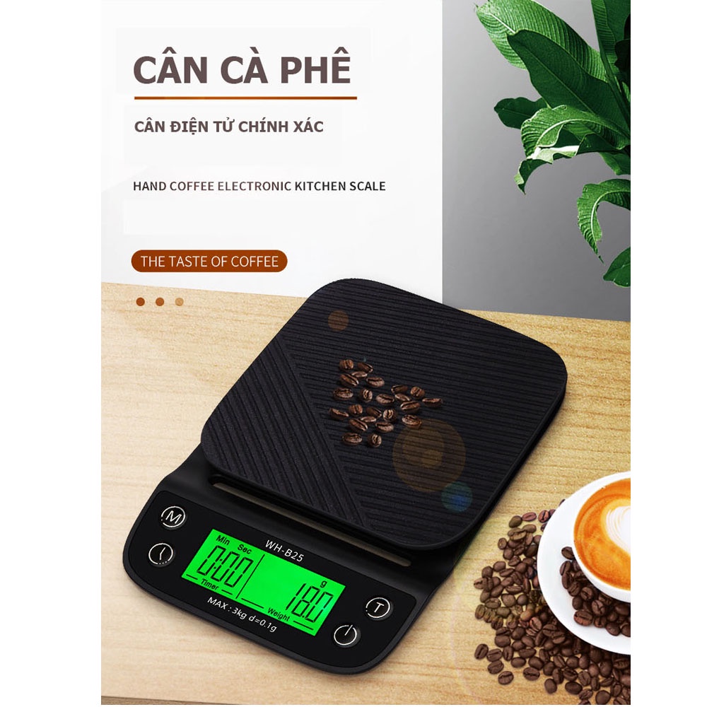 Cân điện tử cafe nhà bếp thực phẩm WH-B25 3kg - 0,1g có chức năng đếm, hẹn giờ