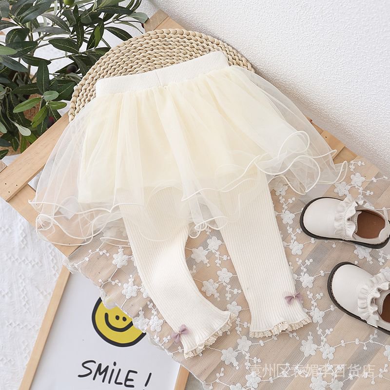 Quần Legging Phối Váy Ren Giả Hai Mảnh Phong Cách Mùa Thu Mới Cho Bé Gái