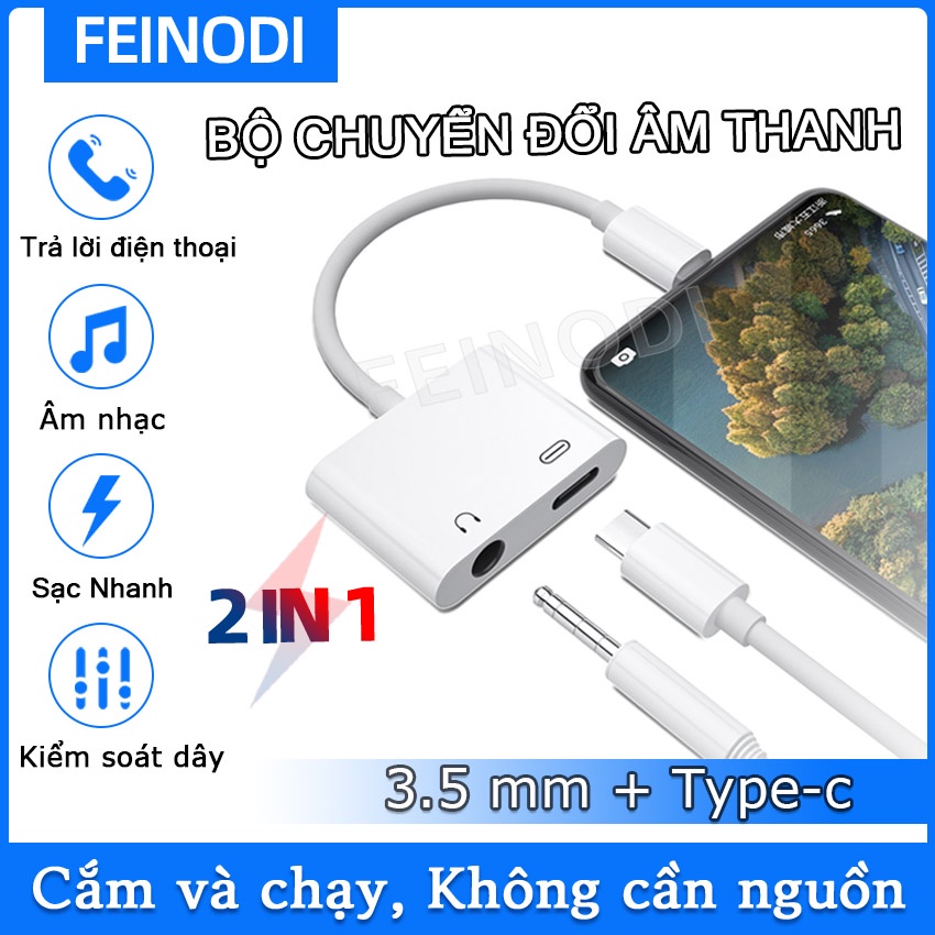 Feinodi giắc chuyển đổi USB/Type C sang 3.5mm tai nghe bộ sạc nhanh pd Jack chia cổng cho xiaomi HUAWEI Samsung