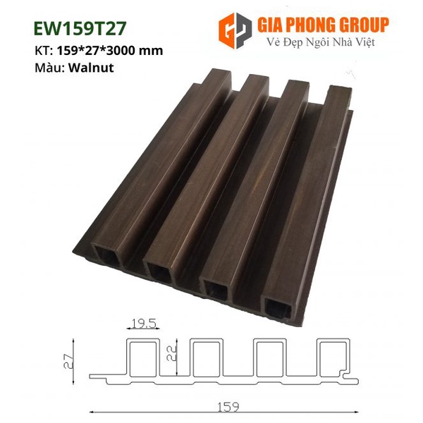 1 Mét Dài Thanh TẤM ỐP GỖ NHỰA NGOÀI TRỜI GP159T27 WALNUT