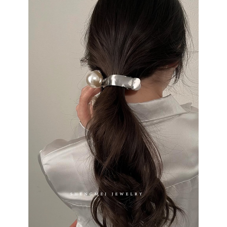 Kẹp Tóc Mỏ Vịt Bằng Kim Loại Đính Hạt Ngọc Trai Cao Cấp Phong Cách Hàn Quốc
