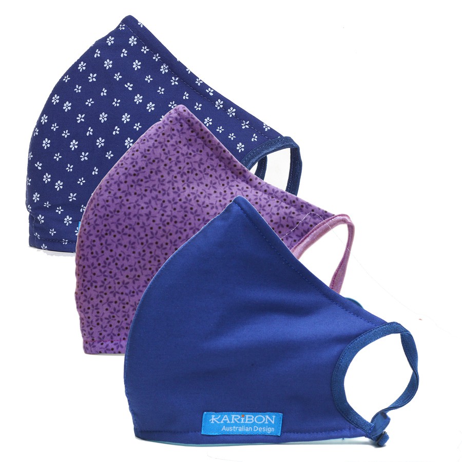 Combo 3 khẩu trang Karibon Cotton 8 lớp lọc bụi mịn, khử mùi