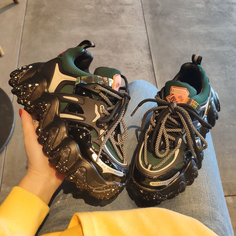 Giày Thể Thao Da Bóng Đế Dày Tăng Chiều Cao