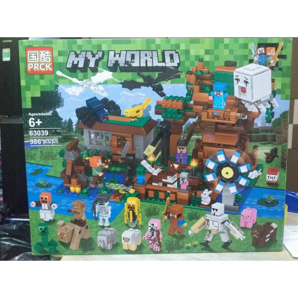 Đồ chơi lắp ghép Lego Minecraft - PRCK 63039 ( Xếp hình nông trại,phòng thủ bên đập nước 986 khối)