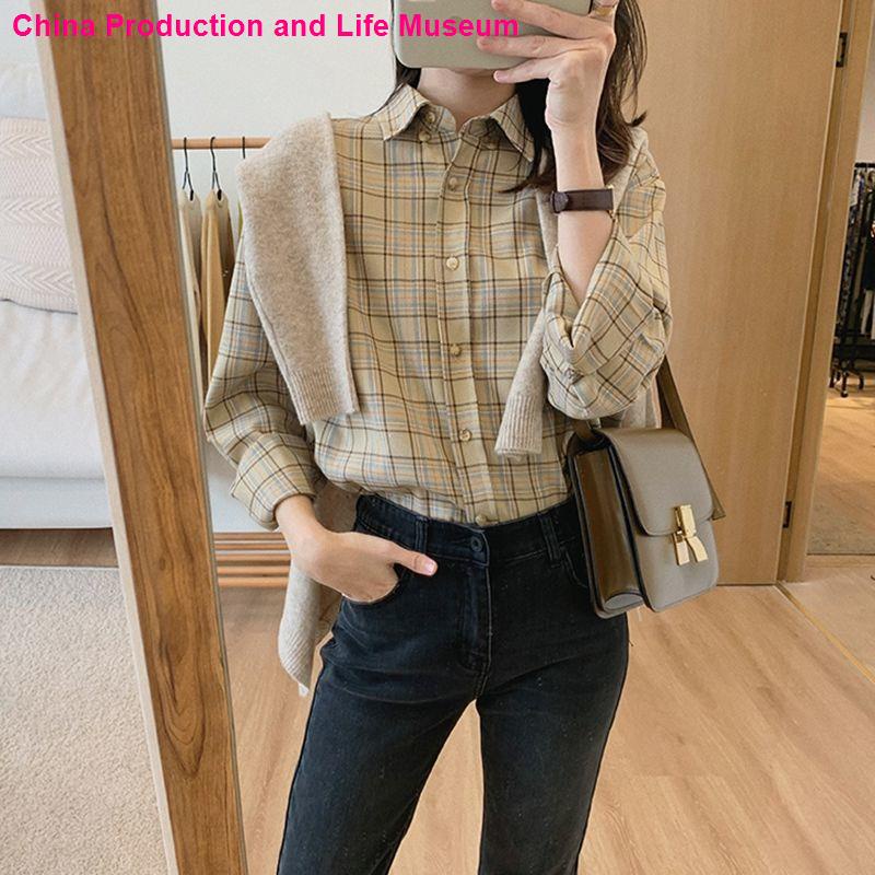 Áo Sơ Mi Tay Dài Kẻ Sọc Caro Phong Cách Retro Thời Trang Thu Đông Mới Cho Nữ