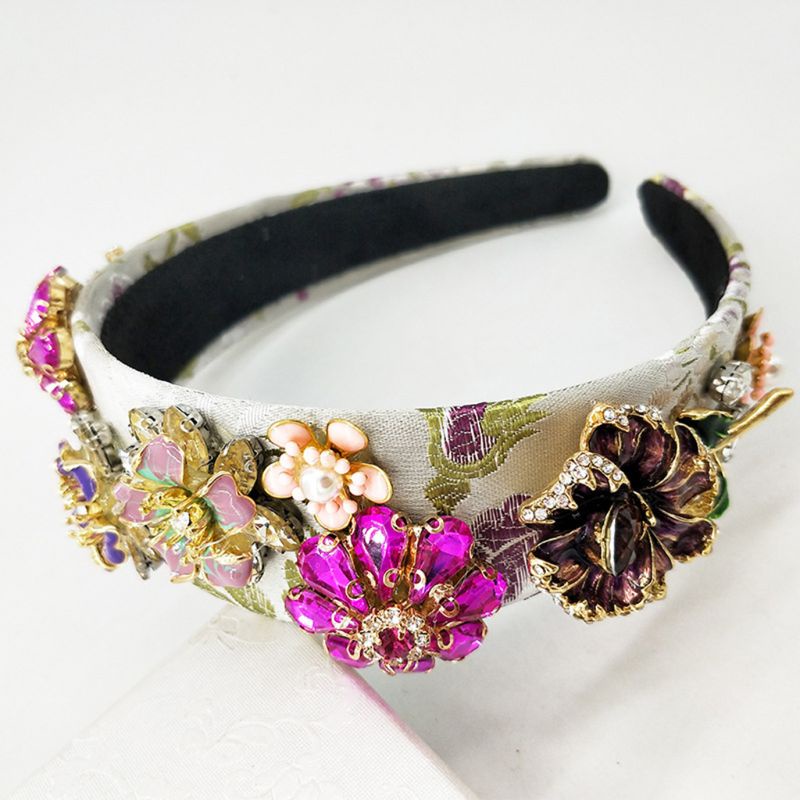 Băng Đô Cài Tóc Đính Hoa Kim Loại Tráng Men Thủ Công Phong Cách Baroque Hàn Quốc Cho Cô Dâu