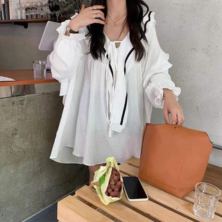 ÁO BABYDOLL TAY DÀI HAI MÀU TRẮNG ĐEN SIÊU XINH - MILLA OVERSIZE