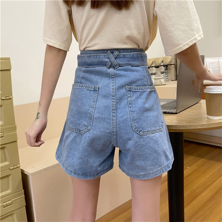 Quần Short Denim Lưng Cao Ống Rộng Điều Chỉnh Được Màu Sắc Phong Cách Cổ Điển Cho Nữ