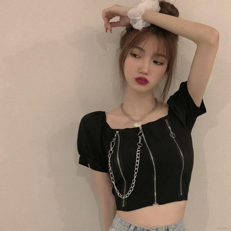 ÁO CROPTOP MÓC XÍCH KÉO KHÓA CHẤT LỪ COOL NGẦU 🥥 Tie Dye Boutique 🌼