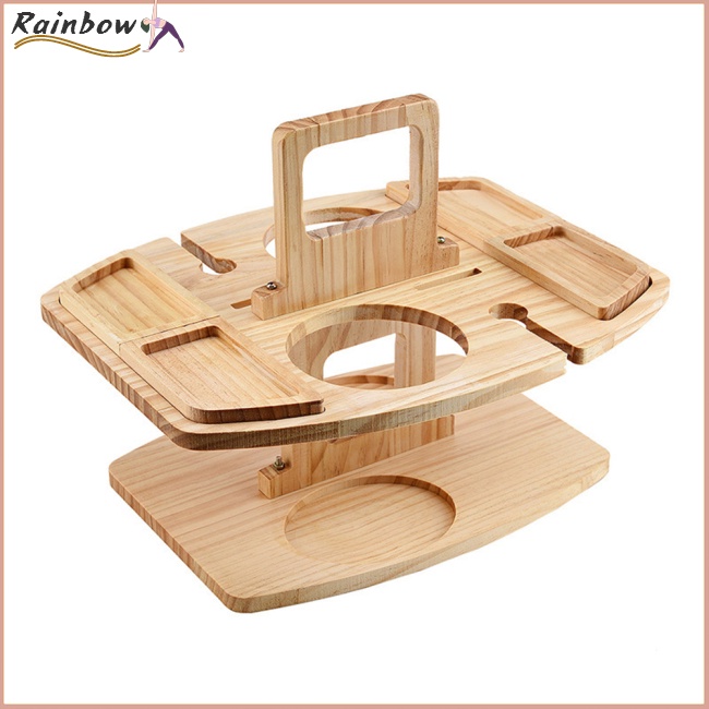 Giá Đỡ Ly Rượu / Trái Cây / Thức Ăn Vặt Bằng Gỗ Có Tay Cầm Di Động Có Thể Tháo Rời
