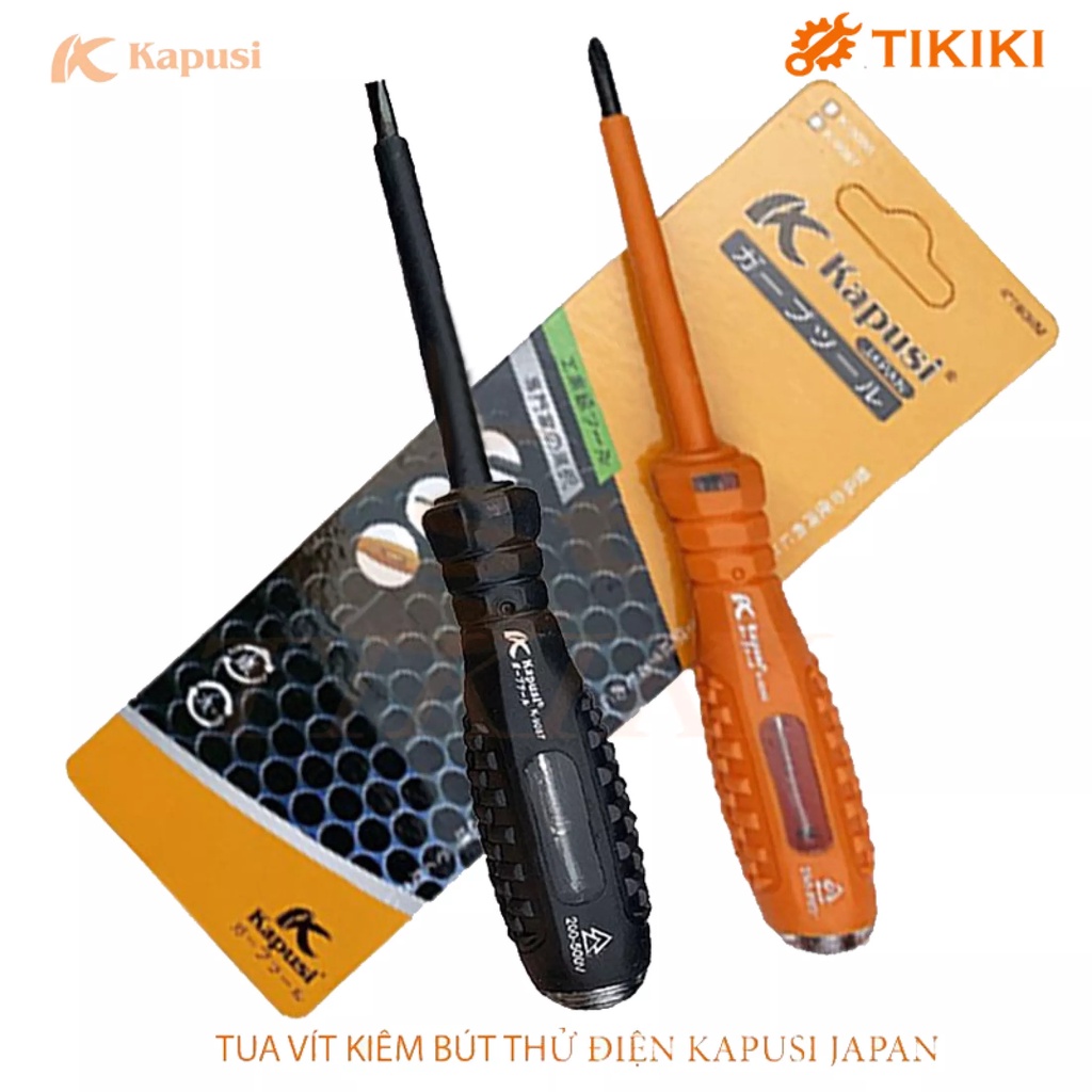 Tua vít cách điện 2 cạnh - 4 cạnh kiêm bút thử điện chống va đập Kapusi 200-500V 4x160mm K-9087, K-9086