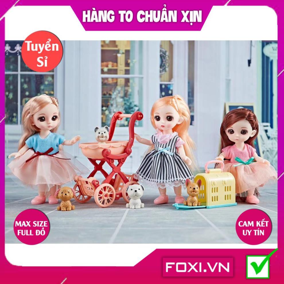 Búp Bê công chúa 3D giao ngẫu nhiên kèm phụ kiện váy dạ hội-thú cưng-xe đẩy-Đồ chơi bé gái