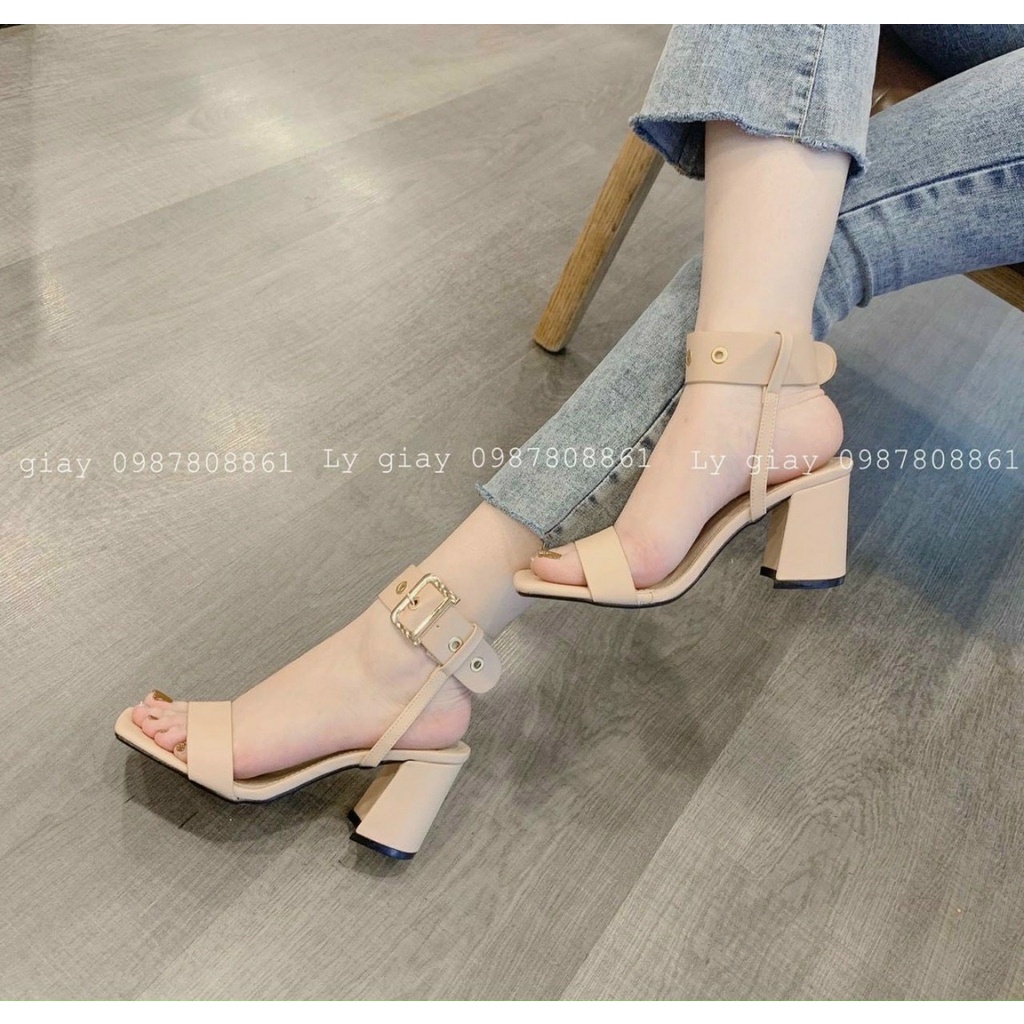 Sandal cao gót chiến binh đính khuy 6 cm, giày cao gót nữ Chị Đẹp Store mã A90