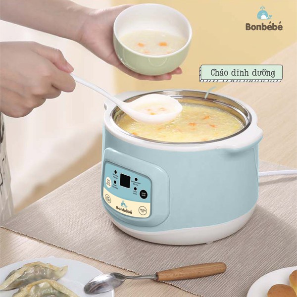 Nồi nấu cháo chậm Bonbebe BB31 Chính hãng - Nồi hầm cách thủy, chưng hấp, nấu canh soup cho bé - BH 12 THÁNG