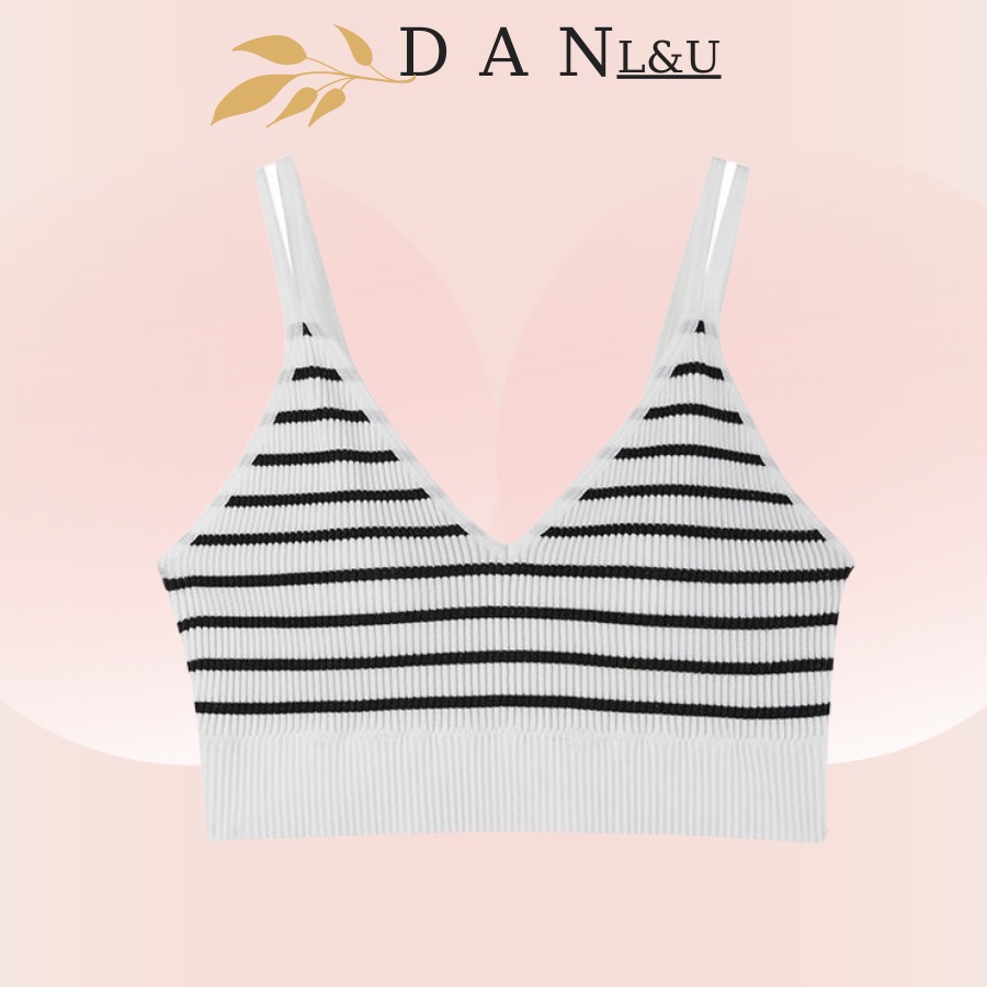 Áo Ngực Dạng Bra Hai Dây Cotton Gân Sọc Co Dãn Thoáng Mát Cổ V Sexy DAN L&amp;U 831