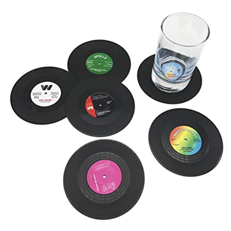 [Non-slip Record Tea Coaster, Retro Vinyl CD Insulated Placemat] [Mug Coaster Suitable for Home &amp; Restaurant &amp; Bar] [Heat-resistant Placemat for Table Decoration]