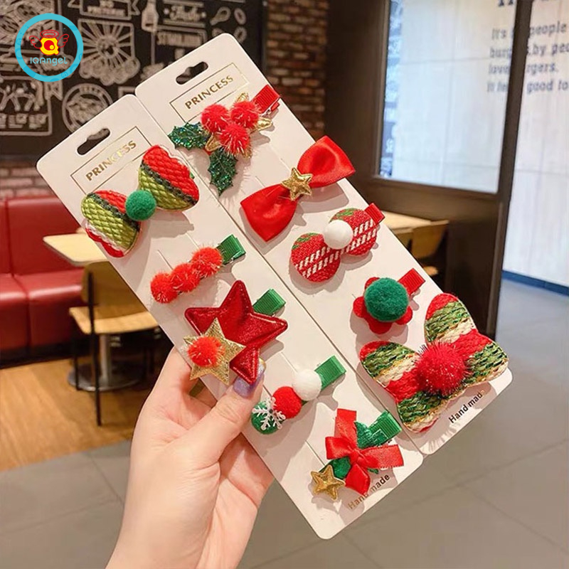 Kẹp tóc IQ ANGEL năm món hình cây thông giáng sinh / người tuyết phong cách Hàn Quốc xinh xắn dành cho bé