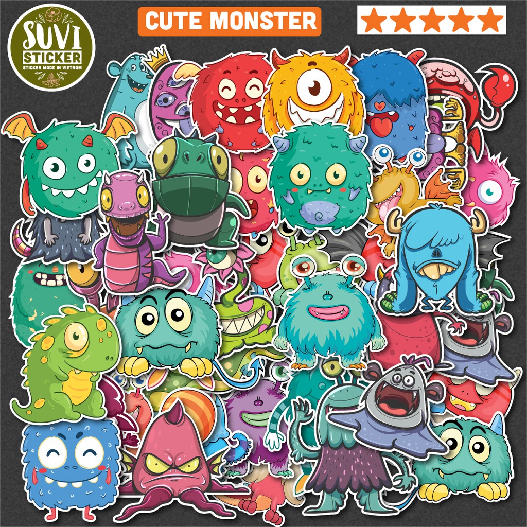 50 Sticker Cute Monster chống nước sticker dán laptop, điện thoại, đàn guitar, mũ bảo hiểm, vali. MSP: A07