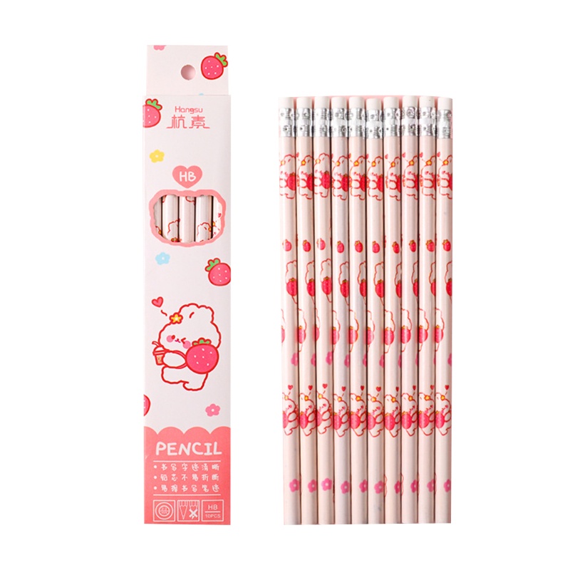 Set 10 Bút Chì Gỗ Hb Kèm Gôm Tẩy Tiện Dụng Cho Trường Học