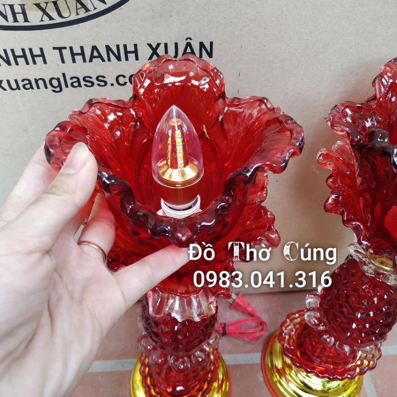 Đèn thờ thủy tinh bông cải cao 45cm