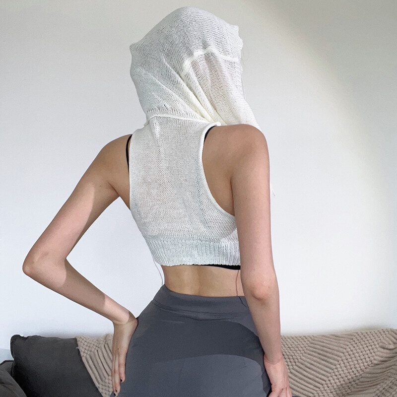 Kliou Áo Croptop Sát Nách Có Nón Phong Cách Thời Trang Đường Phố Châu Âu