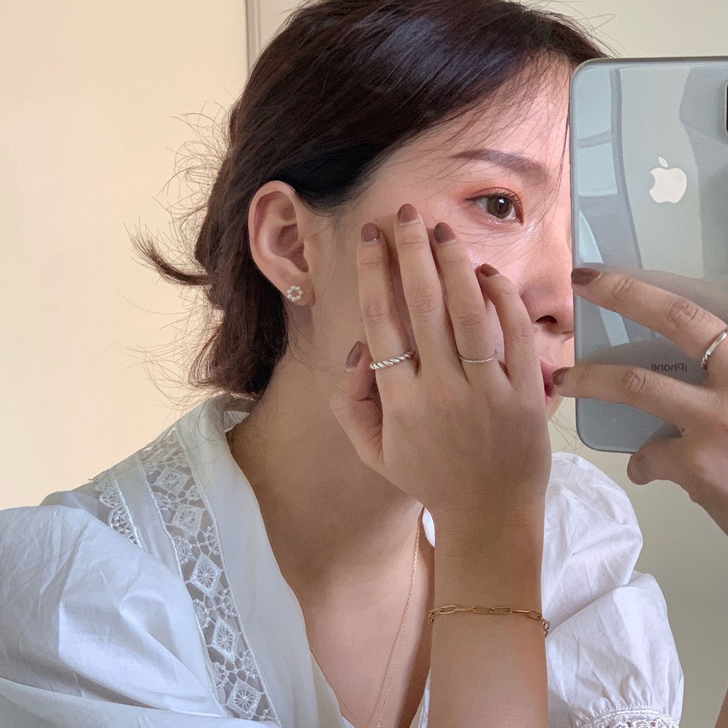 Bông tai mạ bạc 925 mini đính ngọc trai tinh tế dễ thương