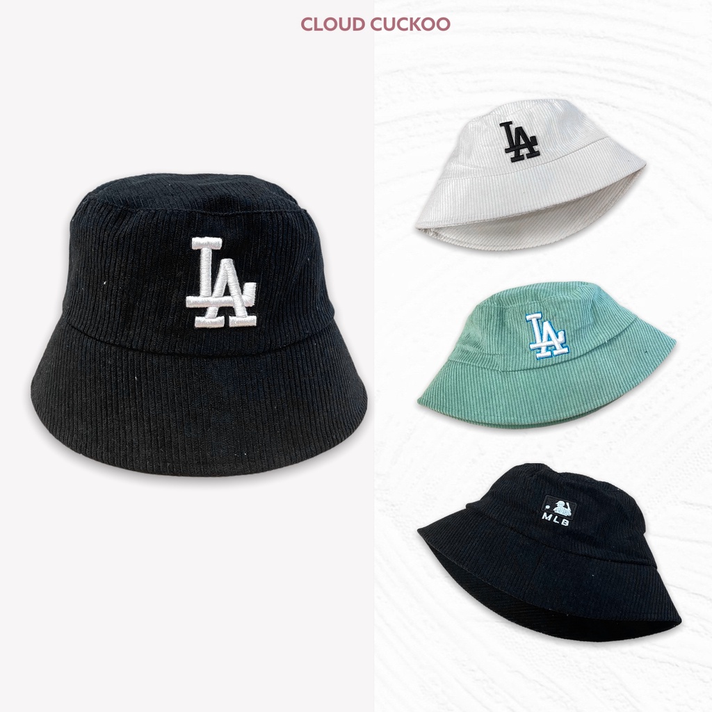 Mũ Xô Bucket Hat Nhung Gân Tăm Thêu Chữ LA - Mã Số: MBK0485