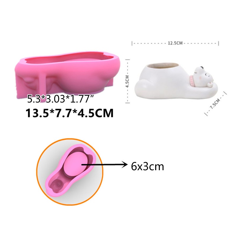 Khuôn silicone làm chậu hoa hình gấu bắc cực DIY tiện dụng