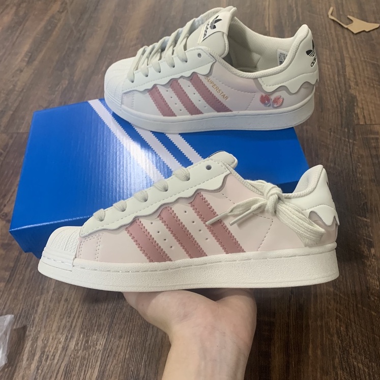 Giày thể thao Adidas superstar Hồng kem, Giày snaeker Das sò capuchino nam nữ cực xinh hot trend 2022 hàng FullBoxBill