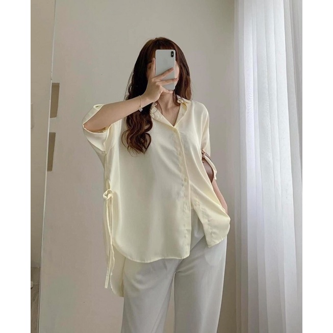 Sơ mi lụa cột nơ eo 1120