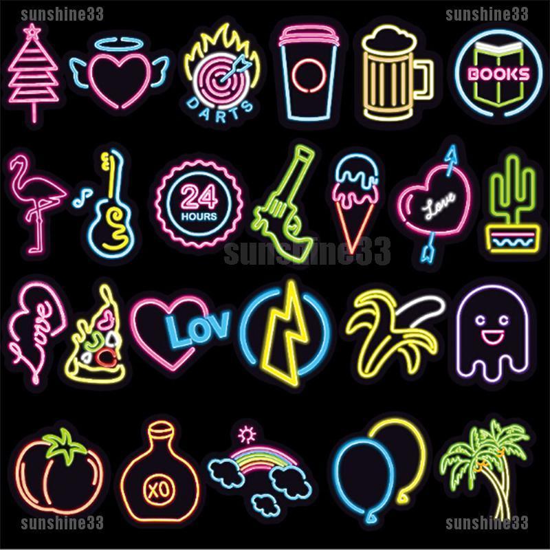 Set 100 Miếng Dán Màu Neon Dễ Thương Trang Trí Hành Lý DIY