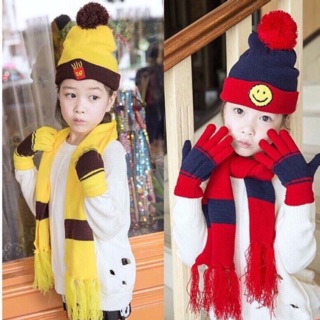 Bộ mũ + khăn len mặt cười cho bé mã 2018