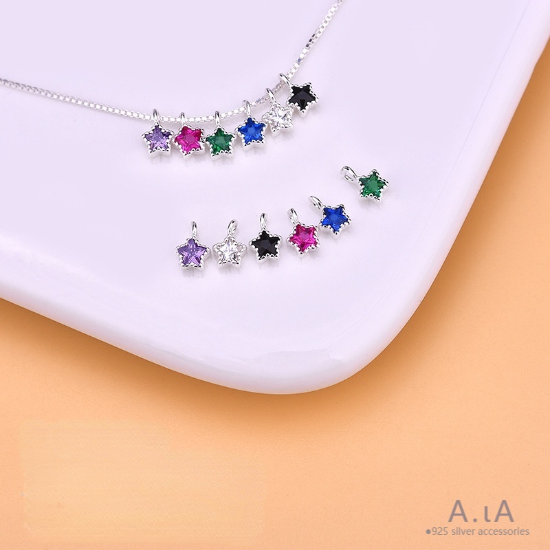 █diy゜ S925 Bạc●Bộ Phụ Kiện Làm Trang Sức Hình Ngôi Sao Mini Mạ Bạc 925 Đính Đá Zircon Màu Sắc Độc Đáo