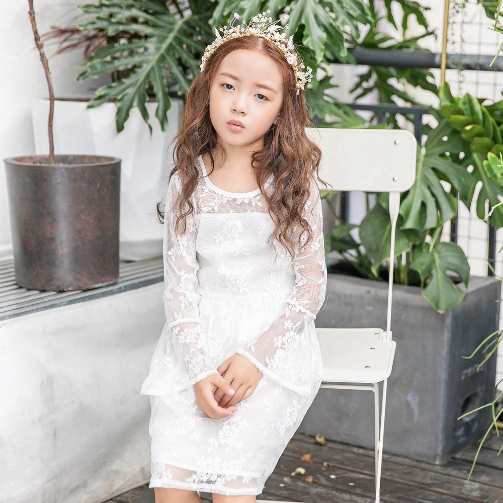 Đầm công chúa SANLUTOZ thiết kế ren màu trắng xinh xắn dành cho bé gái