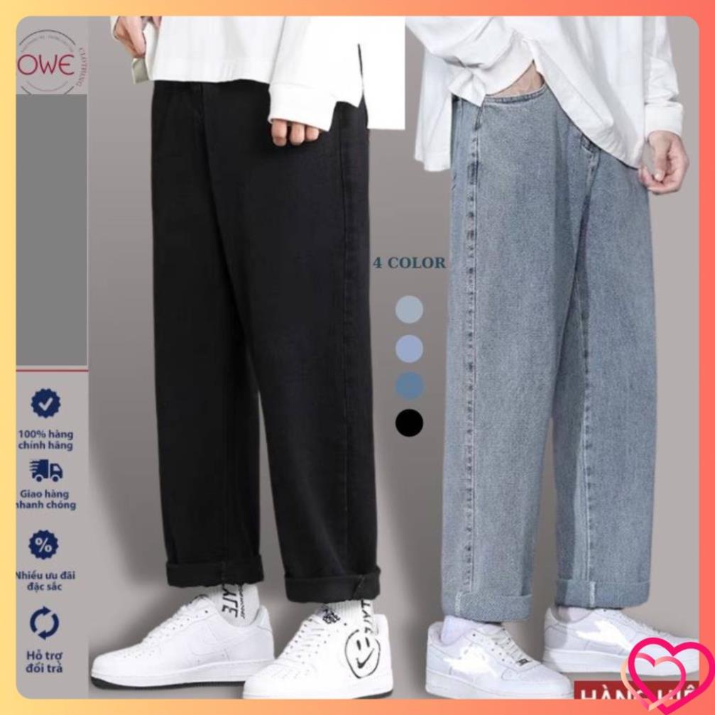 Quần jean nam đen baggy ống suông rộng dáng đứng chất bò cao cấp rin trơn phom xuông unisex hàn quốc 2022 