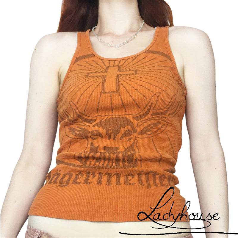 Áo dệt kim sát nách cổ tròn dáng ôm in họa tiết bò sữa thời trang mùa hè cho nữ