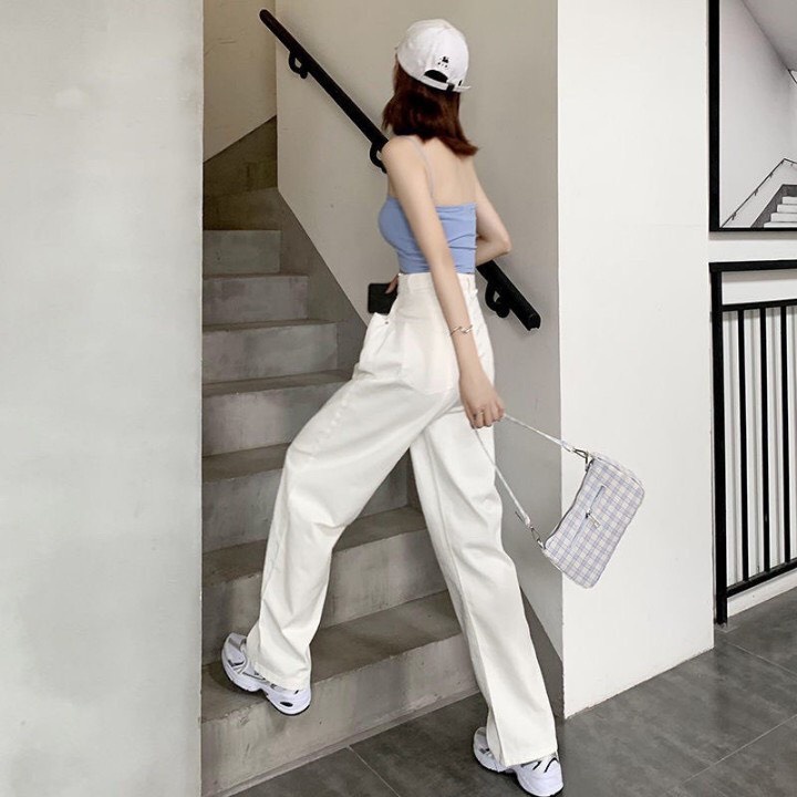 Quần jean bò ống rộng suông xuông nữ jeans cạp cao phong cách Hàn Quốc sành điệu style năm 2022