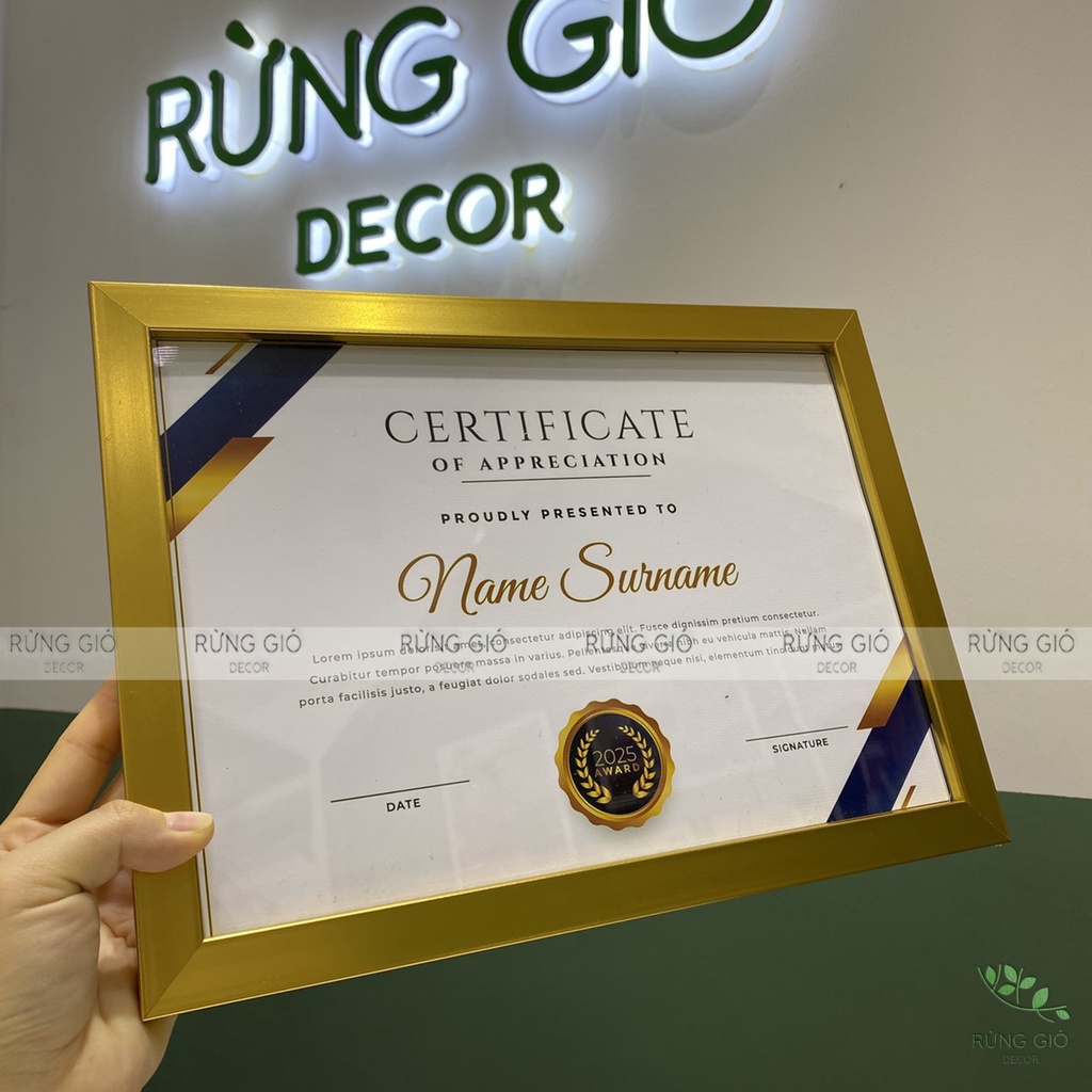 Khung bằng khen A4 Vàng đồng xước BẢN viền 2CM  khung vinh danh, chứng nhận, khen thưởng