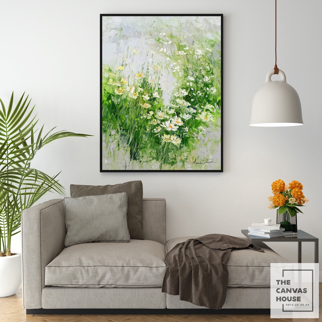 Tranh Canvas Đồng Hoa Cúc Trắng (Hình thật tại xưởng - Đã có khung, móc, đinh treo) - The Canvas House