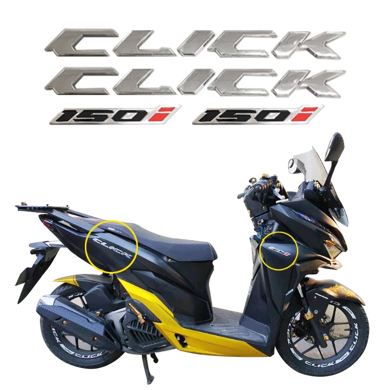 Biểu tượng cho tem click 150i thái logo đen màu vàng bạc dán xe máy 3D Chất lượng ban đầu 1 cặp